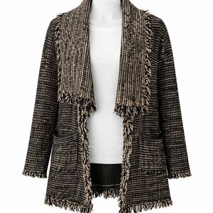 Vince Womens Small Black Wool Blend Frayed Edge Drape Open Front Cardigan Jacket